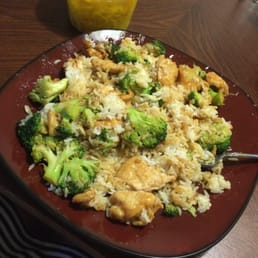 Chicken and broccoli with white rice. Egg drop soup. Chicken and broccoli with white rice. Egg drop soup.