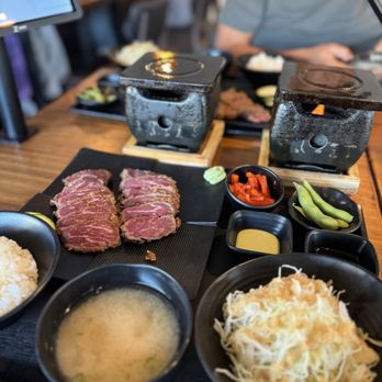 Kobe Gyukatsu - BEEF GYUKATSU: RAW, you get a hot stone to cook yourself. sides: rice, cabbage salad, miso soup, pickled stuff. - Japanese Near Me - Buena Park, California