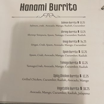 Hanami - Menu - "Burrito" - Ramen Near Me - San Leandro, California