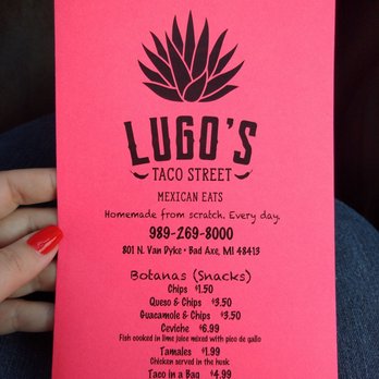 Lugo's taco street - Menu front - Mexican Near Me - Bad Axe, Michigan Lugo's taco street - Menu front - Mexican Near Me - Bad Axe, Michigan
