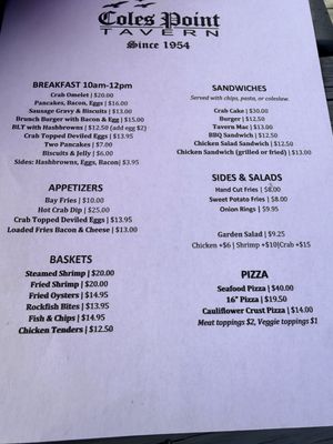 Menu photo 1 Coles Point Tavern Hague, VA