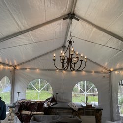 15x20 patio tent with chandelier lighting