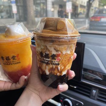 Xing Fu Tang - 03. Brown Sugar Boba Milk with Dalgona Coffee 06. Mango Smoothie and Rabbit Panna Cotta - Bubble Tea Near Me - Seattle, Washington
