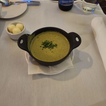 Red Fish Grill - Soup of the day: cream of broccolini with shrimp and crawfish - Seafood Near Me - New Orleans, Louisiana Red Fish Grill - Soup of the day: cream of broccolini with shrimp and crawfish - Seafood Near Me - New Orleans, Louisiana