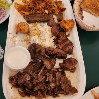 Cafe Sabah - MIX GRILL KEBAB Beef Gyro, Lamb Shish, Chicken Gyro, Adana Kebab, Meatball, Jalapeno, Tomato Serves with Rice and Gyro Sauce - Mediterranean Near Me - Renton, Washington Cafe Sabah - MIX GRILL KEBAB Beef Gyro, Lamb Shish, Chicken Gyro, Adana Kebab, Meatball, Jalapeno, Tomato Serves with Rice and Gyro Sauce - Mediterranean Near Me - Renton, Washington