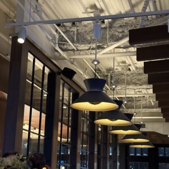 Fork'd - The open ceiling featured a variety of interesting light fixtures. - Burgers Near Me - Minnetonka, Minnesota