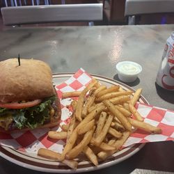Silver Spur Restaurant - Spur Burger with soda by the can