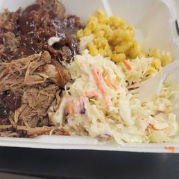 Shredded beef, Cole slaw and Mac n cheese. Shredded beef, Cole slaw and Mac n cheese.
