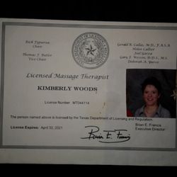 Kim's Swedish Massage - Massage License