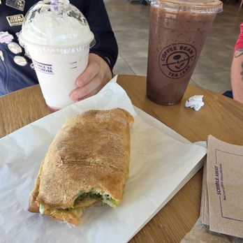 The Coffee Bean & Tea Leaf - Strawberry blended drink. Dark chocolate iced latte and turkey pesto sandwich - Coffee & Tea Near Me - Downey, California The Coffee Bean & Tea Leaf - Strawberry blended drink. Dark chocolate iced latte and turkey pesto sandwich - Coffee & Tea Near Me - Downey, California