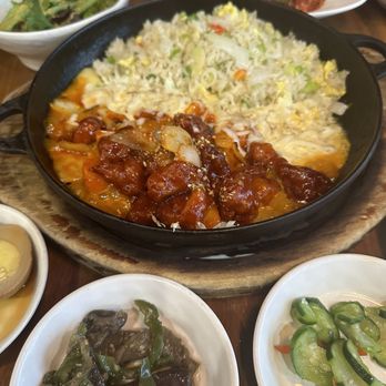 Five Senses - Corn Cheese Fried Rice with Spicy Fried Chicken & Banchan - Korean Near Me - New York, New York Five Senses - Corn Cheese Fried Rice with Spicy Fried Chicken & Banchan - Korean Near Me - New York, New York