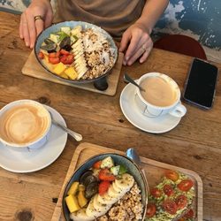 The Coffee House - Exotic bowl, flat white,  fitness special (greek yogurt bowl and avocado toast)