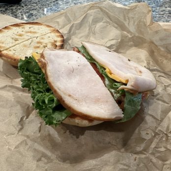Bruegger's Bagels - This was supposed to be a turkey bagel sandwich with lettuce, tomatoes, cheddar cheese, EXTRA turkey and mayo. - Bagels Near Me - Westlake, Ohio Bruegger's Bagels - This was supposed to be a turkey bagel sandwich with lettuce, tomatoes, cheddar cheese, EXTRA turkey and mayo. - Bagels Near Me - Westlake, Ohio