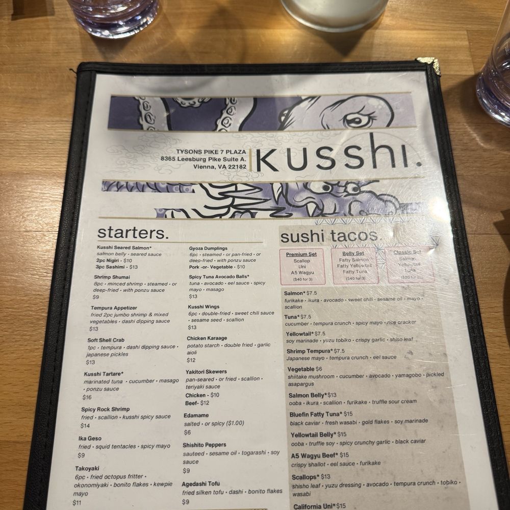 Kusshi - Menu - Sushi Bars Near Me - Vienna, Virginia Kusshi - Menu - Sushi Bars Near Me - Vienna, Virginia