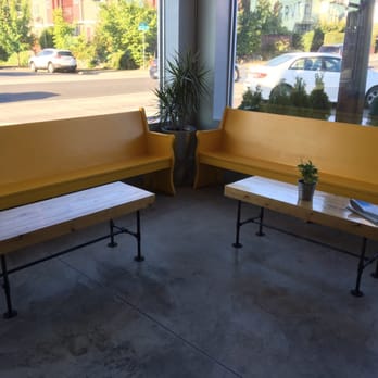 Preserve and Gather - yellow benches - Coffee & Tea Near Me - Seattle, Washington Preserve and Gather - yellow benches - Coffee & Tea Near Me - Seattle, Washington