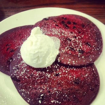 Tops Diner - Red velvet pancakes. Smooth Cream cheese frosting. Chocolate morsels that melts in your mouth immediately. - Diners Near Me - East Newark, New Jersey