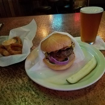 Anchor Bar - Burger with onion rings and IPA. - New American Near Me - Portland, Oregon Anchor Bar - Burger with onion rings and IPA. - New American Near Me - Portland, Oregon