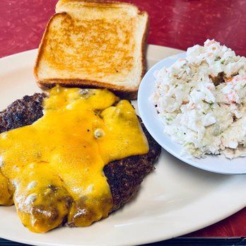 Southern Lady Restaurant - Hamburger Steak cooked medium well, Extra Hoop Cheese, Slaw & Buttered Texas Toast !! - American Near Me - Bowdon, Georgia Southern Lady Restaurant - Hamburger Steak cooked medium well, Extra Hoop Cheese, Slaw & Buttered Texas Toast !! - American Near Me - Bowdon, Georgia