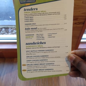PDQ Chicken - Here's a little menu we get when you first walk in. - Sandwiches Near Me - Gainesville, Florida