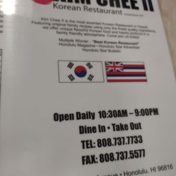Kim Chee II Restaurant - Menu - Korean Near Me - Honolulu, Hawaii