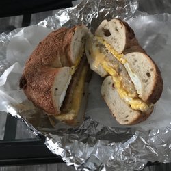 5 Brothers Bagels & Deli - French toast bagel, sausage, egg, and cheese
