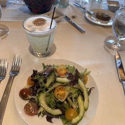 Foam margarita, dinner salad.