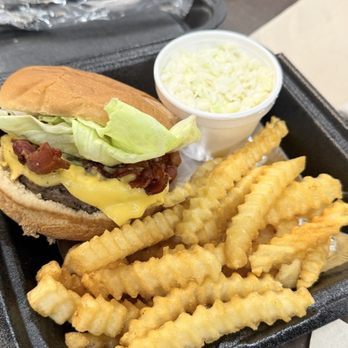Cook Out - Single hamburger with everything but onion. I ordered two sides which were fries and coleslaw. - Fast Food Near Me - Jacksonville, Florida