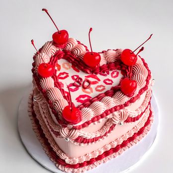 Killer Bakery - Custom 6" Vintage Heart Cake with cherries - Desserts Near Me Killer Bakery - Custom 6" Vintage Heart Cake with cherries - Desserts Near Me