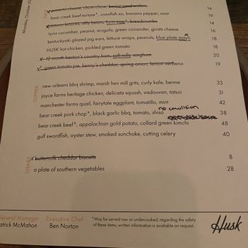 Husk - Egg free menu - really nice of them to do - Southern Near Me - Nashville, Tennessee
