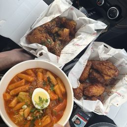 Rose tteokbokki Galbi Boneless (left) Soy Garlic Wings (right) Rose tteokbokki Galbi Boneless (left) Soy Garlic Wings (right)