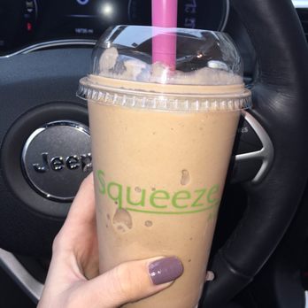 Squeeze Juicery - "Suspicious Minds"  Almond milk, cacao, peanut butter, banana, & dates.   (I get it without the dates- personal preference) - Juice Bars & Smoothies Near Me - Buffalo, New York