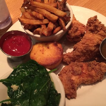 Bantam And Biddy - Chicken tenders with fries cooked on duck fat and sautéed spinach ... - Breakfast & Brunch Near Me - Atlanta, Georgia Bantam And Biddy - Chicken tenders with fries cooked on duck fat and sautéed spinach ... - Breakfast & Brunch Near Me - Atlanta, Georgia