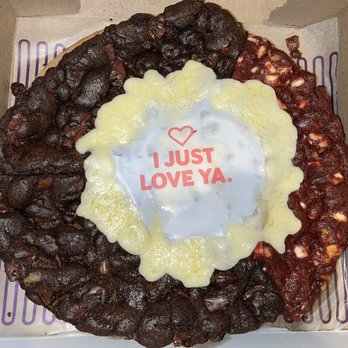 Insomnia Cookies - They don't do Happy Birthday on their Cookie Cakes!  LOL. Double Chocolate and Red Velvet pictured - Desserts Near Me - Brooklyn, New York