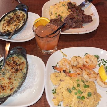 Red Fox Bar & Grille - Grilled shrimp, steak tips, Gouda mashed potatoes and creamed spinach. - American Near Me - Jackson, New Hampshire
