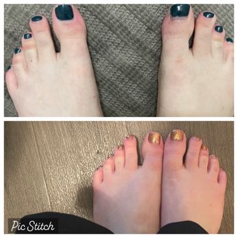 The Classic Nail Shop - Dark blue (10/2021) and sparkling orange (11/2021) pedis - Nail Salons Near Me - Oakland, California The Classic Nail Shop - Dark blue (10/2021) and sparkling orange (11/2021) pedis - Nail Salons Near Me - Oakland, California
