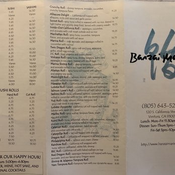 Banzai Marina - Menu as of 7/21/2020 - Japanese Near Me - Ventura, California Banzai Marina - Menu as of 7/21/2020 - Japanese Near Me - Ventura, California