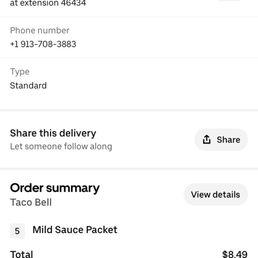 I was charged $8.49 for 5 sauce packets after ordering!!!