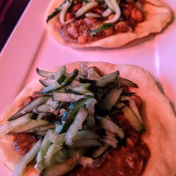 Oyo - Trinidadian Street Food - doubles with cucumber salsa - Latin American Near Me - Pleasanton, California