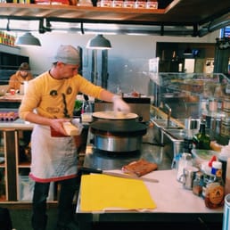The crepe master at work! The smell is heavenly..