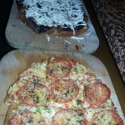 Udinese Caffe - A raddichio bruschetta with smoked riccota cheese shreds, and a salami (speck) and salsa bruschetta. Tasty. Simple foods.