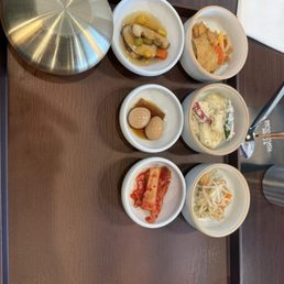Banchan (not pictured was a salad and tiny bit of mushroom soil to make up the 9 dishes) Banchan (not pictured was a salad and tiny bit of mushroom soil to make up the 9 dishes)