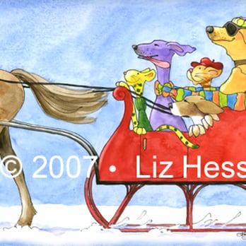 Liz Hess Gallery - "One Horse Open Sleigh" painting from the "All About Cats and Dogs" series. - Art Galleries Near Me - Lancaster, Pennsylvania Liz Hess Gallery - "One Horse Open Sleigh" painting from the "All About Cats and Dogs" series. - Art Galleries Near Me - Lancaster, Pennsylvania