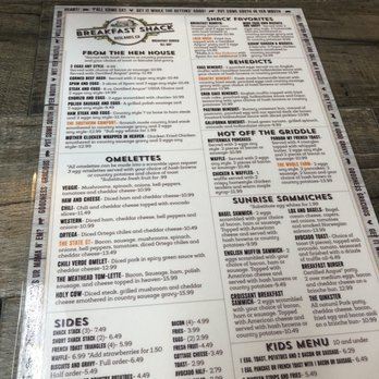 Breakfast Shack - Menu back - Breakfast & Brunch Near Me - Redlands, California