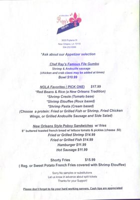 Menu photo 1 Ray's Uptown New Orleans, LA