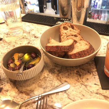 Rosewater - Fresh bread with olives and olive oil. - Mediterranean Near Me - Raleigh, North Carolina