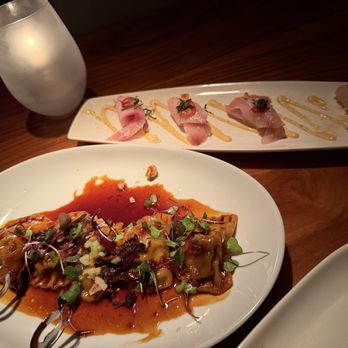 STK Steakhouse - Short rib ravioli and yellow tail crudo - Steakhouses Near Me - Las Vegas, Nevada STK Steakhouse - Short rib ravioli and yellow tail crudo - Steakhouses Near Me - Las Vegas, Nevada