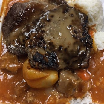 New Queen Barbeque - Mix plate (Hamburger Steak, Beef Stew and Teri Beef) for $9.95 plus tax - Hawaiian Near Me - Honolulu, Hawaii New Queen Barbeque - Mix plate (Hamburger Steak, Beef Stew and Teri Beef) for $9.95 plus tax - Hawaiian Near Me - Honolulu, Hawaii