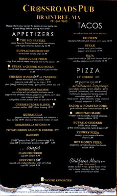 Menu photo 2 Crossroads Pub Braintree, MA
