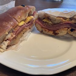Bagel Nosh - THEC SPK on Cinnamon Raisin (scooped). Presentation would be better if it wasn't scooped. But thats how I like it.
