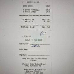 Northview Golf & Country Club - Receipt.